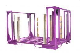 Special containers for front doors, handled in horizontal plastic rails and hold-down system